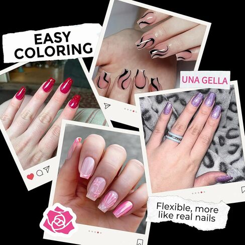 UNA GELLA Short Coffin Fake Nails 216pcs Short Coffin Press on Nails Pre-shape Short Coffin Gel Nail Tips for Full Cover Acrylic Short Coffin Nails False Nails For Nail Extension Home DIY Nail Salon 12 Sizes Gelly Tips in Kuwait