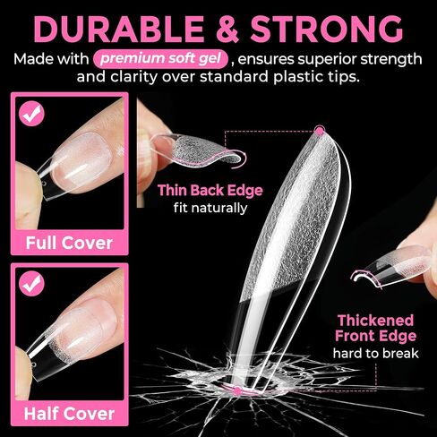 UNA GELLA Short Coffin Fake Nails 216pcs Short Coffin Press on Nails Pre-shape Short Coffin Gel Nail Tips for Full Cover Acrylic Short Coffin Nails False Nails For Nail Extension Home DIY Nail Salon 12 Sizes Gelly Tips in Kuwait
