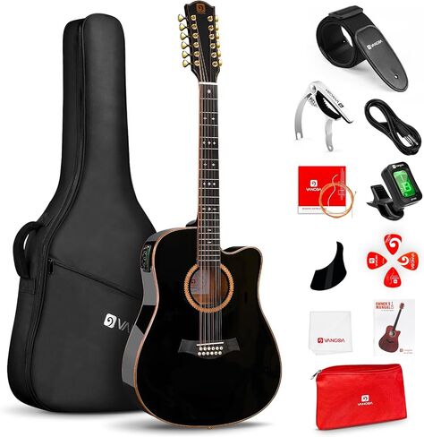 Vangoa Advanced 12 String Guitar ، الحجم الكامل اثني عشر سلسلة الغيتار acoustic 4 band band eq electroacoustic مجموعة للمبتدئين البالغين المتوسطين ، قمة شجرة التنوب ، glossy natural in Kuwait