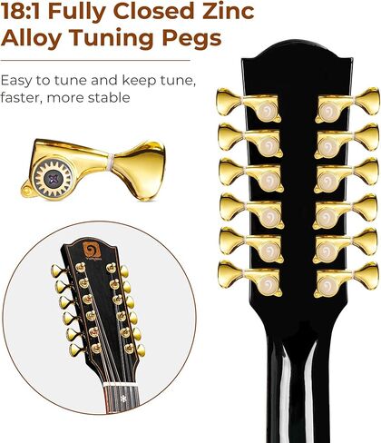 Vangoa Advanced 12 String Guitar ، الحجم الكامل اثني عشر سلسلة الغيتار acoustic 4 band band eq electroacoustic مجموعة للمبتدئين البالغين المتوسطين ، قمة شجرة التنوب ، glossy natural in Kuwait