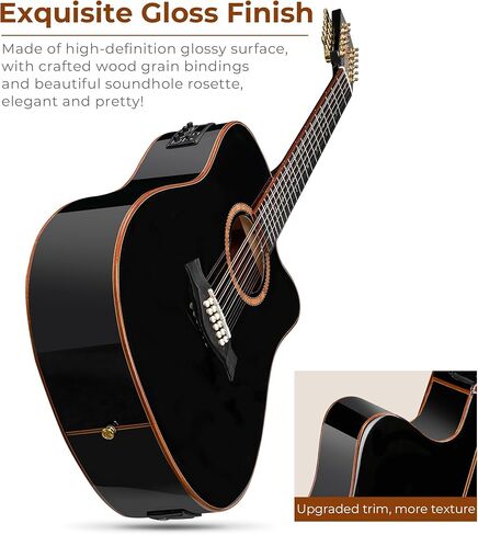 Vangoa Advanced 12 String Guitar ، الحجم الكامل اثني عشر سلسلة الغيتار acoustic 4 band band eq electroacoustic مجموعة للمبتدئين البالغين المتوسطين ، قمة شجرة التنوب ، glossy natural in Kuwait