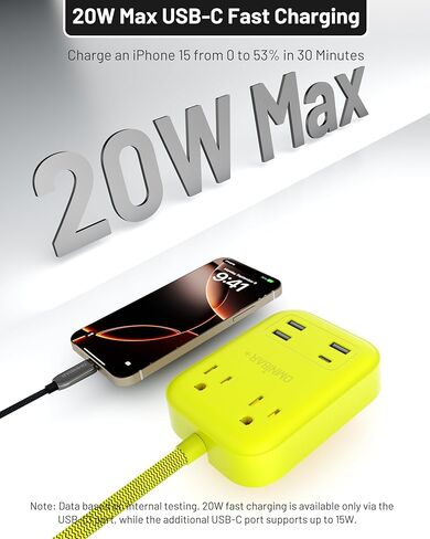 شريط USB Bar 2 Strip Power ، مع 2 منافذ USB (1 USB C) ، موسع منفذ للتوصيلات متعددة المكونات مع سلك تمديد مضفر 6 أقدام ، 1700 جول ، محطة شحن USB المكتب المسطح لمكتب المنزل للمكتب المنزلي in Saudi Arabia