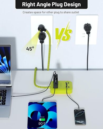 شريط USB Bar 2 Strip Power ، مع 2 منافذ USB (1 USB C) ، موسع منفذ للتوصيلات متعددة المكونات مع سلك تمديد مضفر 6 أقدام ، 1700 جول ، محطة شحن USB المكتب المسطح لمكتب المنزل للمكتب المنزلي in Saudi Arabia