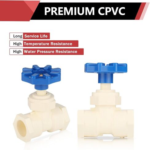(Pack of 2) EFIELD 3/4" CTS x 3/4" CTS CPVC Stop Valve With ABS Handle for Hot/Cold and Potable Water (Solvent x Solvent),(CPVC065-2) in Kuwait