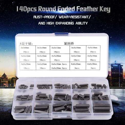 Motor Shaft Keys Set, Stainless Steel Key Stock Assortment 140pcs Round Ended FeatherKey Parallel Drive Shaft Keys Set 8mm 10mm 12mm 16mm 20mm 25mm 30mm in Kuwait