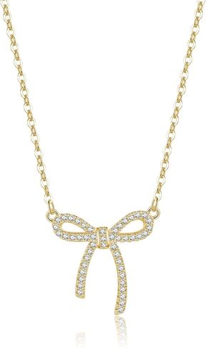 Reffeer Solid 925 Sterling Silver CZ Bow Necklace Choker for Women Teens Crystal Bow Pendant Necklace Bowknot Choker Necklace in Saudi Arabia