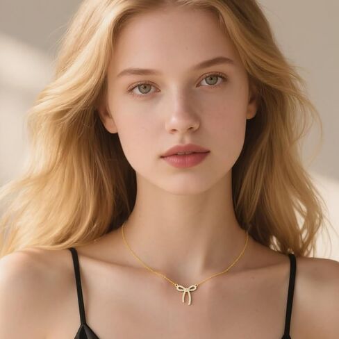 Reffeer Solid 925 Sterling Silver CZ Bow Necklace Choker for Women Teens Crystal Bow Pendant Necklace Bowknot Choker Necklace in Saudi Arabia