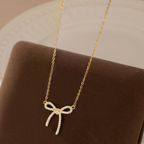 Reffeer Solid 925 Sterling Silver CZ Bow Necklace Choker for Women Teens Crystal Bow Pendant Necklace Bowknot Choker Necklace in Saudi Arabia
