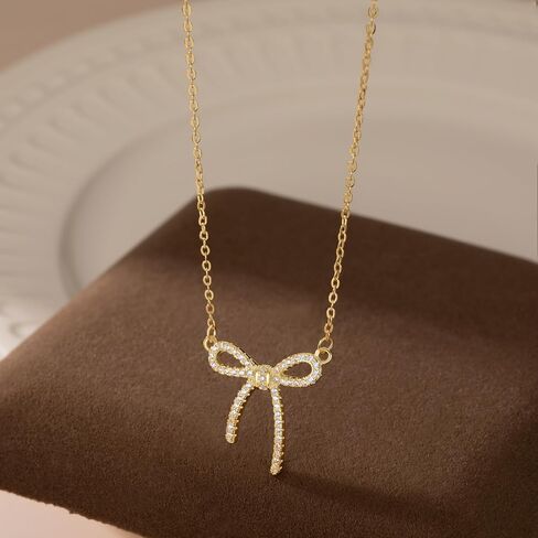 Reffeer Solid 925 Sterling Silver CZ Bow Necklace Choker for Women Teens Crystal Bow Pendant Necklace Bowknot Choker Necklace in Saudi Arabia