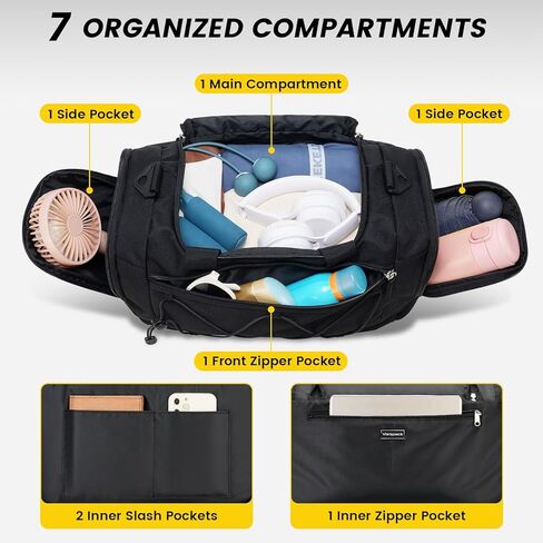 Vorspack Gym Bag for Men - 21 Inches Small Duffle Bag for Travel Lightweight Duffel Bag with Shoe Compartment Personal Item Travel Bag Weekender Bag for Travel Sports Gym - Black in Saudi Arabia