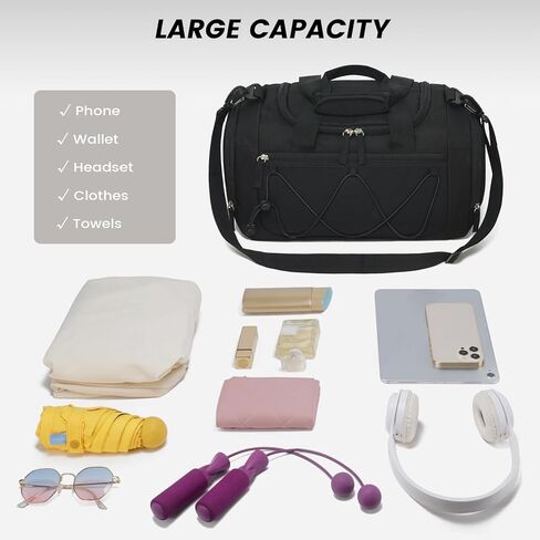 Vorspack Gym Bag for Men - 21 Inches Small Duffle Bag for Travel Lightweight Duffel Bag with Shoe Compartment Personal Item Travel Bag Weekender Bag for Travel Sports Gym - Black in Saudi Arabia