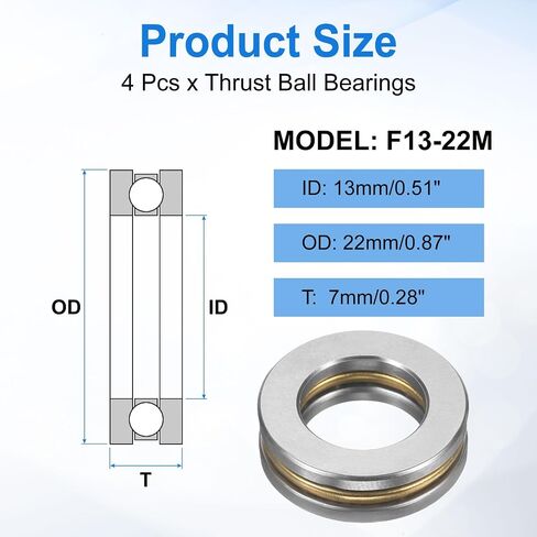 uxcell 4pcs F6-11M Thrust Ball Bearings, 6mm x 11mm x 4.5mm Miniature Thrust Bearing with Washers Chrome Steel Single Direction for Conveyor Systems Machine Tools in Saudi Arabia