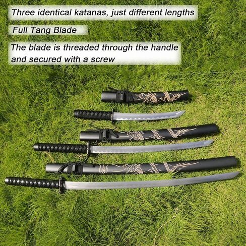3pc مجموعة سيف الساموراي الياباني مع حامل عرض ، Iaido Katana Carbon Steel Blade Sword Real Sword لزينة العرض والهدية in Kuwait