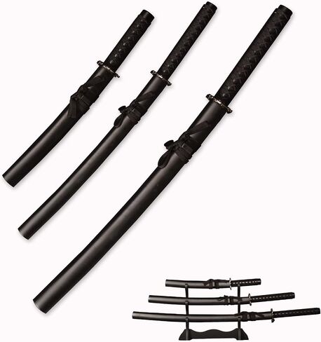 3pc مجموعة سيف الساموراي الياباني مع حامل عرض ، Iaido Katana Carbon Steel Blade Sword Real Sword لزينة العرض والهدية in Kuwait