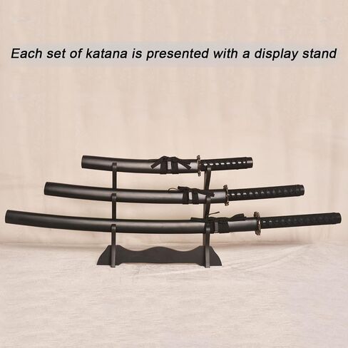 3pc مجموعة سيف الساموراي الياباني مع حامل عرض ، Iaido Katana Carbon Steel Blade Sword Real Sword لزينة العرض والهدية in Kuwait