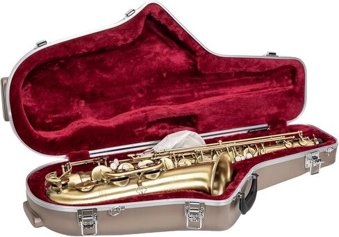Crossrock ABS Tenor Saxophone Case – Contoured Champagne Finish, Burgundy Velvet Interior, Accessory Pocket, Security Lock & Detachable Strap in Kuwait