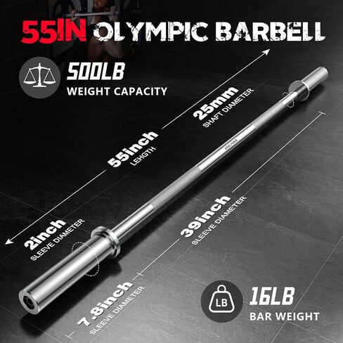 Bar Olympic Barbell Bar 55 "، 2in-eightwing Bar Standard Bars Straight Barks for Bench Press/Hip Thrusts/Biceps/Jounds/القرفصاء/التدريب على الجمنازيوم المنزلي ، 2 أطواق (سعة 500 رطل) in Saudi Arabia