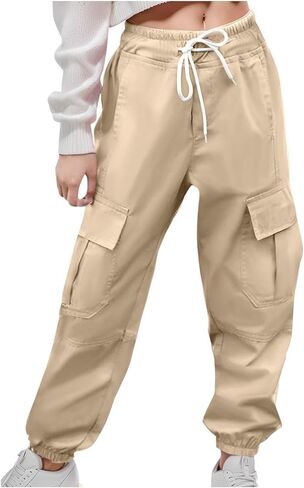 Cargo Pants for Girls 10-12 Petite Drawstring High Waisted Boy Joggers Summer Casual Light Workout Hiking Pants in Saudi Arabia