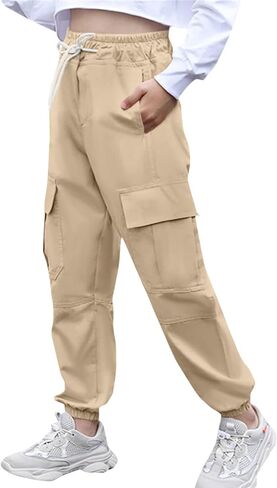 Cargo Pants for Girls 10-12 Petite Drawstring High Waisted Boy Joggers Summer Casual Light Workout Hiking Pants in Saudi Arabia