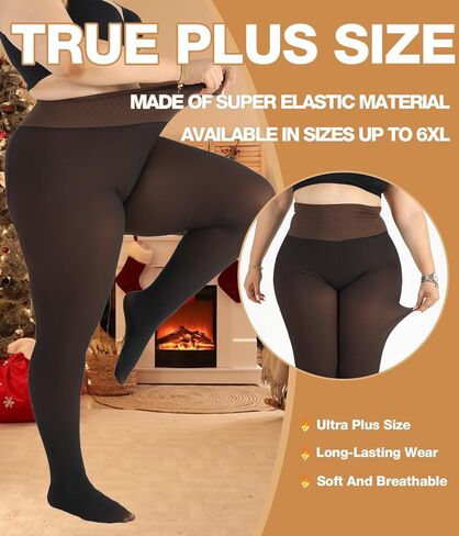 MERYLURE Plus Size Tummy Control Top Fleece Lined Tights for Women, High Waist Fake Translucent Warm Thermal Pantyhose in Kuwait