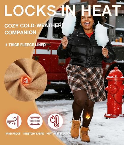 MERYLURE Plus Size Tummy Control Top Fleece Lined Tights for Women, High Waist Fake Translucent Warm Thermal Pantyhose in Kuwait