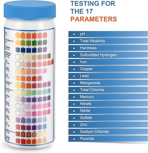 AAwipes Drinking Water Test Strips 17-in-1 100 Strips + 2 Bacteria Tester Kits, Lab-Validated Complete Water Testing for Home, Well, Tap Water, City Water, Flood Water Testing Strips (K03-100) in Kuwait