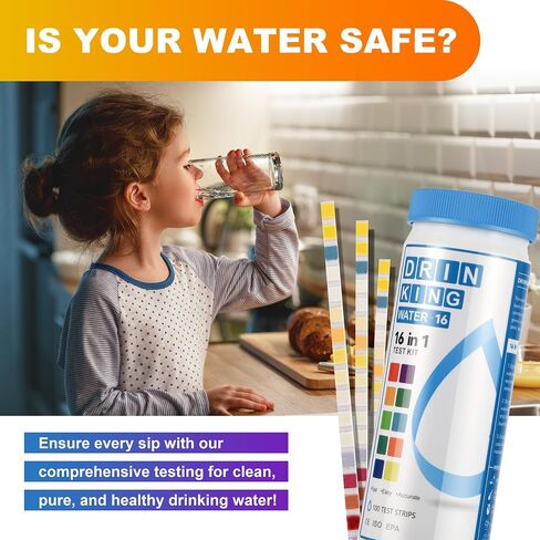 AAwipes Drinking Water Test Strips 17-in-1 100 Strips + 2 Bacteria Tester Kits, Lab-Validated Complete Water Testing for Home, Well, Tap Water, City Water, Flood Water Testing Strips (K03-100) in Kuwait