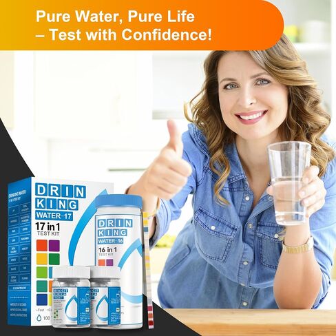AAwipes Drinking Water Test Strips 17-in-1 100 Strips + 2 Bacteria Tester Kits, Lab-Validated Complete Water Testing for Home, Well, Tap Water, City Water, Flood Water Testing Strips (K03-100) in Kuwait
