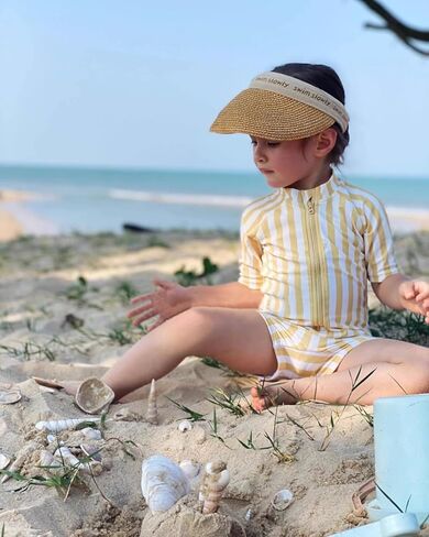 Toddler Boys & Girls One Piece Swimsuit Zipper Rash Guard Short Sleeve Bathing Suit Blue Striped Swimwear 4-5T UPF50+ in Kuwait