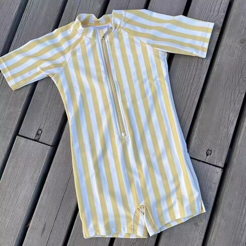 Toddler Boys & Girls One Piece Swimsuit Zipper Rash Guard Short Sleeve Bathing Suit Blue Striped Swimwear 4-5T UPF50+ in Kuwait