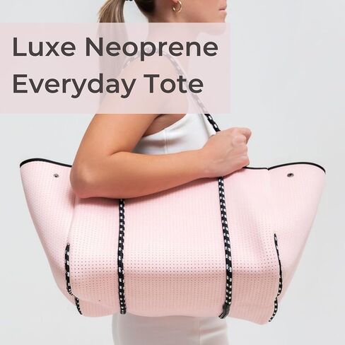 Large Neoprene Tote Bag for Women - Everyday Designer Handbag for Travel Work and Beach with Pockets and Zipper Pouch in Saudi Arabia