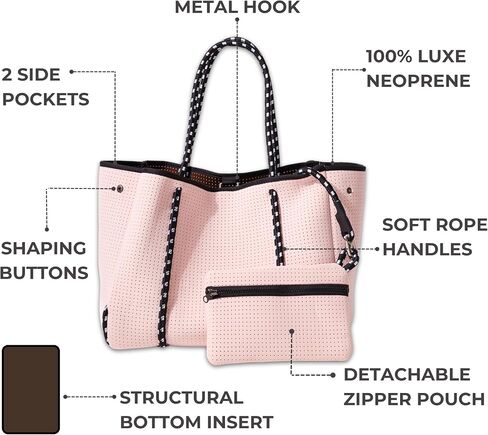 Large Neoprene Tote Bag for Women - Everyday Designer Handbag for Travel Work and Beach with Pockets and Zipper Pouch in Saudi Arabia