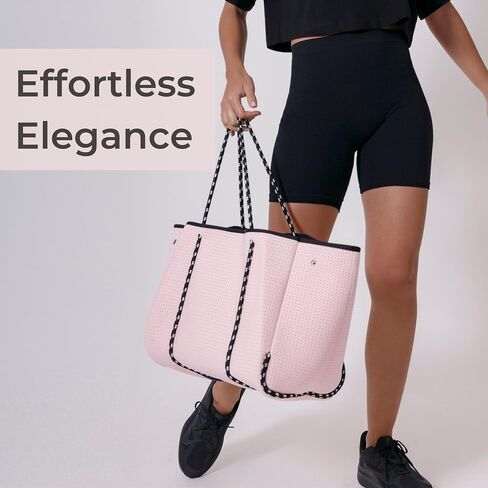 Large Neoprene Tote Bag for Women - Everyday Designer Handbag for Travel Work and Beach with Pockets and Zipper Pouch in Saudi Arabia