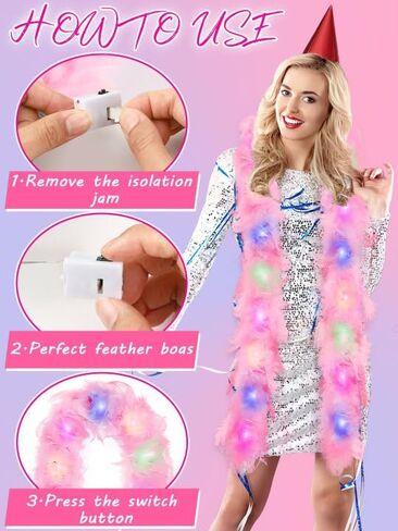 6 أقدام من Mardi Gras Feather Boa 50g Colorful 20 LED Lights Boas Boas Boa Assume Assuity Color Vivid Fin in Kuwait