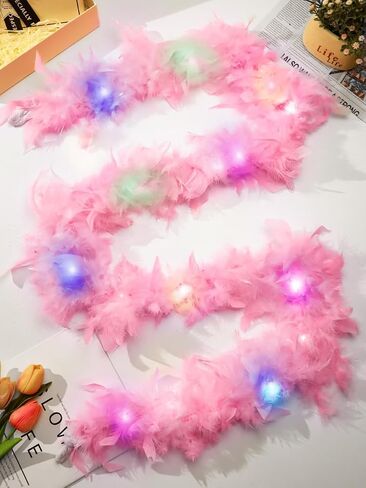 6 أقدام من Mardi Gras Feather Boa 50g Colorful 20 LED Lights Boas Boas Boa Assume Assuity Color Vivid Fin in Kuwait