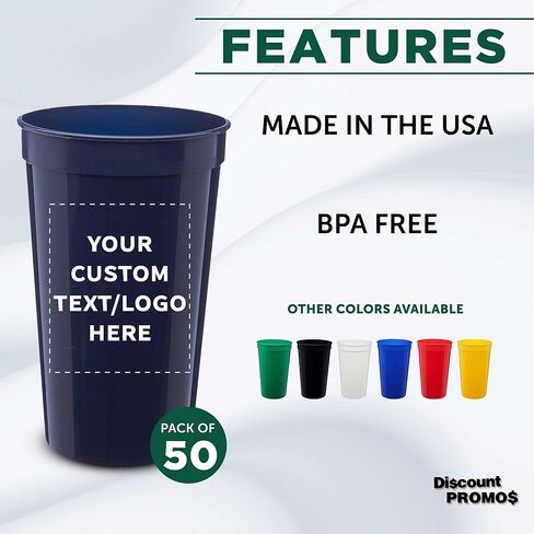 DISCOUNT PROMOS Custom Plastic Stadium Cups 22 oz. Set of 100, Personalized Bulk Pack - Perfect for Birthdays, Picnic, Beach, Parties - Translucent White in Saudi Arabia