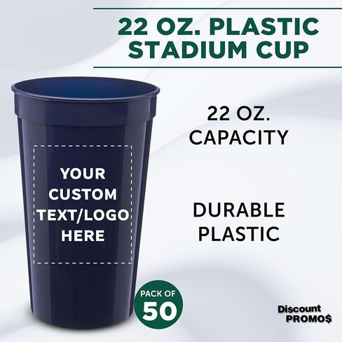 DISCOUNT PROMOS Custom Plastic Stadium Cups 22 oz. Set of 100, Personalized Bulk Pack - Perfect for Birthdays, Picnic, Beach, Parties - Translucent White in Saudi Arabia