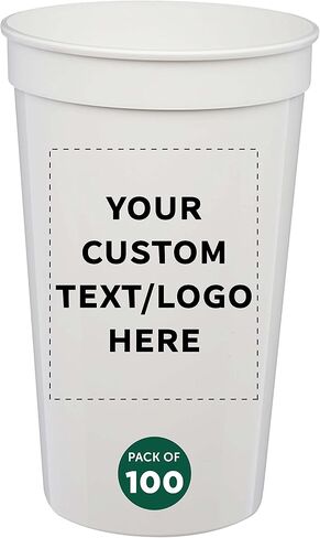 DISCOUNT PROMOS Custom Plastic Stadium Cups 22 oz. Set of 100, Personalized Bulk Pack - Perfect for Birthdays, Picnic, Beach, Parties - Translucent White in Saudi Arabia