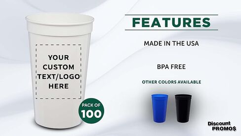 DISCOUNT PROMOS Custom Plastic Stadium Cups 22 oz. Set of 100, Personalized Bulk Pack - Perfect for Birthdays, Picnic, Beach, Parties - Translucent White in Saudi Arabia