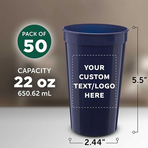 DISCOUNT PROMOS Custom Plastic Stadium Cups 22 oz. Set of 100, Personalized Bulk Pack - Perfect for Birthdays, Picnic, Beach, Parties - Translucent White in Saudi Arabia