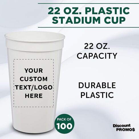 DISCOUNT PROMOS Custom Plastic Stadium Cups 22 oz. Set of 100, Personalized Bulk Pack - Perfect for Birthdays, Picnic, Beach, Parties - Translucent White in Saudi Arabia