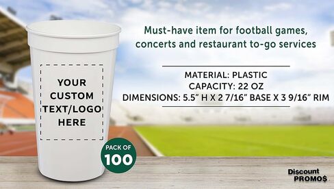 DISCOUNT PROMOS Custom Plastic Stadium Cups 22 oz. Set of 100, Personalized Bulk Pack - Perfect for Birthdays, Picnic, Beach, Parties - Translucent White in Saudi Arabia