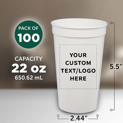DISCOUNT PROMOS Custom Plastic Stadium Cups 22 oz. Set of 100, Personalized Bulk Pack - Perfect for Birthdays, Picnic, Beach, Parties - Translucent White in Saudi Arabia
