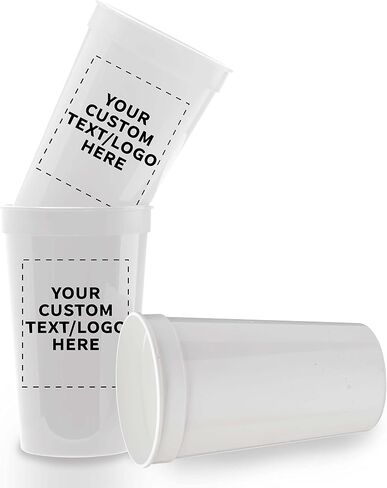 DISCOUNT PROMOS Custom Plastic Stadium Cups 22 oz. Set of 100, Personalized Bulk Pack - Perfect for Birthdays, Picnic, Beach, Parties - Translucent White in Saudi Arabia