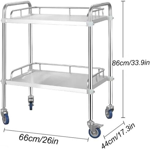 Stainless Steel Work Table,2 Layers Lab Serving Cart,Utility Rolling Carts,Clinic Trolley with Silent Omnidirectional Lockable Wheels for Laboratory,Hospital in Saudi Arabia