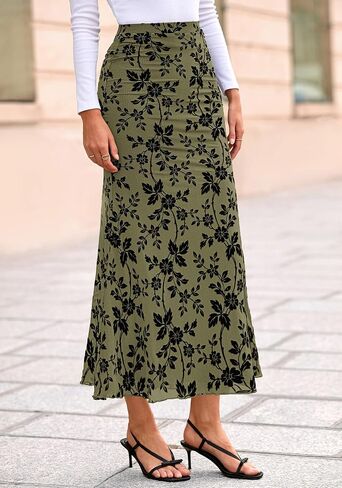 BTFBM Womens Floral Mesh Midi Skirt مرنة عالية الخصر بوهو الأنيقة حورية البحر 2025 الصيف الخريف التنانير الطويلة للنساء in Saudi Arabia