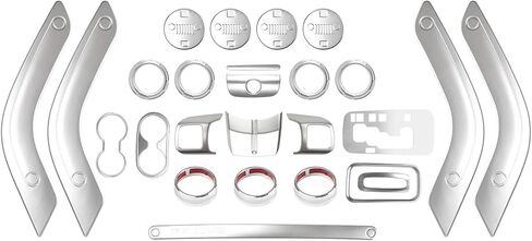 26pcs مجموعة كاملة مجموعة داخلية تتوافق مع Jeep Wrangler JK JKU 2011-2018 2 و 4 أبواب تقليم وحدة التحكم الداخلية ، مقبض الباب ، غطاء حامل الكأس (مجموعة الديكور الأحمر) زينة سيارة عيد الميلاد in Kuwait