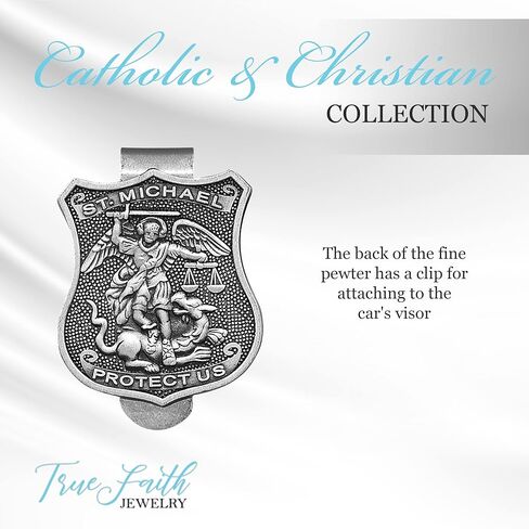 True Faith Jewelry Pewter St Michael Car Visor Clip, Policeman's Prayer Archangel Patron Saint of Police, Law Enforcement Officer Gifts for Men and Women, Fine Pewter (92% Tin), 2-5/8 x 1-1/2 Inch in Kuwait
