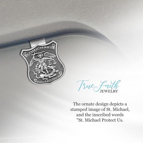 True Faith Jewelry Pewter St Michael Car Visor Clip, Policeman's Prayer Archangel Patron Saint of Police, Law Enforcement Officer Gifts for Men and Women, Fine Pewter (92% Tin), 2-5/8 x 1-1/2 Inch in Kuwait