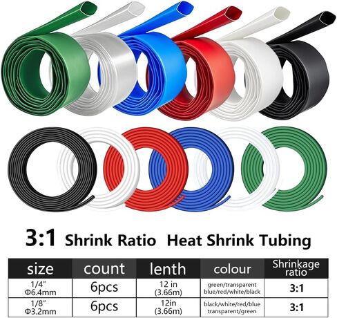 1/2in Heat Shrink Tubing - 3:1 Adhesive Lined, Shrinkable Wire Wrap Tube, 12FT, 6 Colors, Marine Grade Waterproof, Insulated Sealed, Oil & Wear Resistant for Industrial, Automotive, Wire, Cable Repair in Kuwait